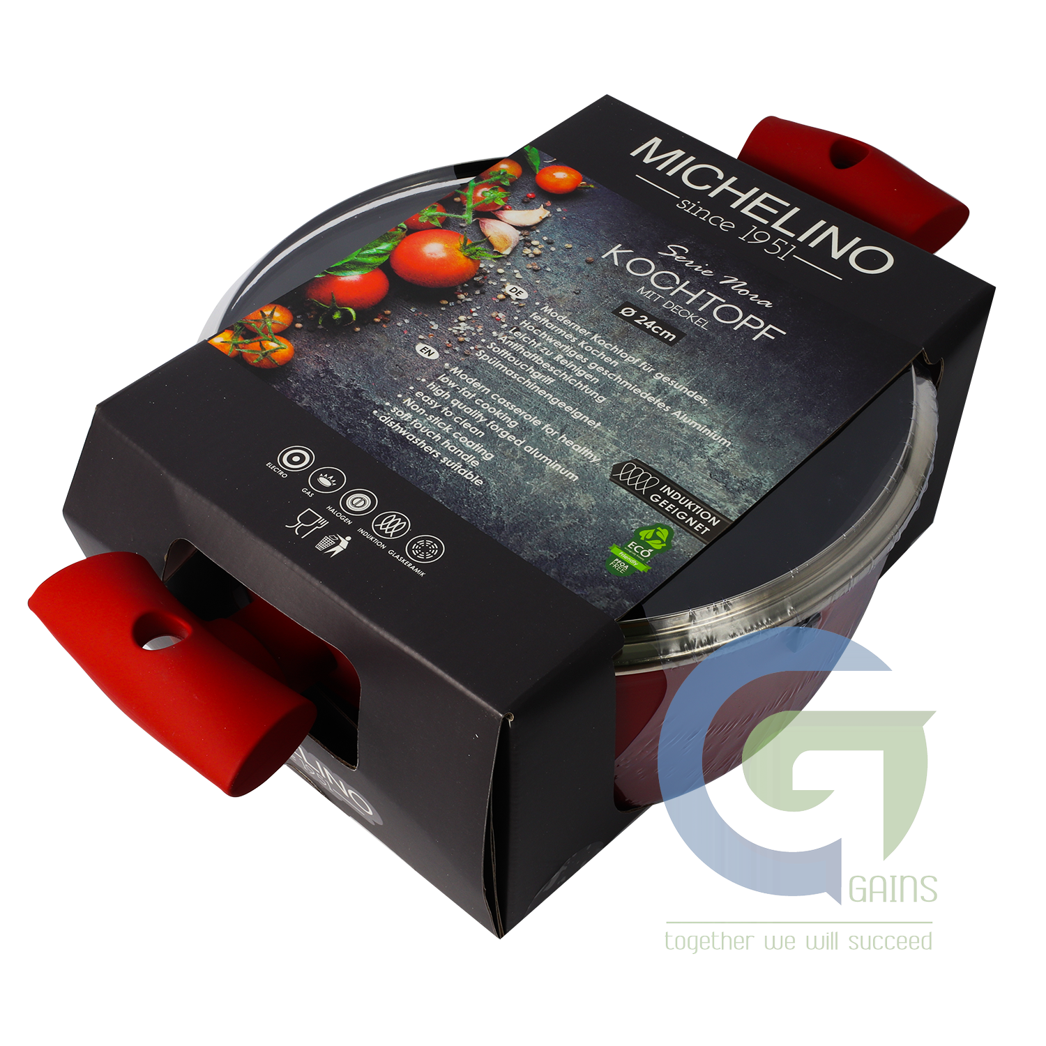 Nồi có nắp vung kính 24cm Nora đỏ