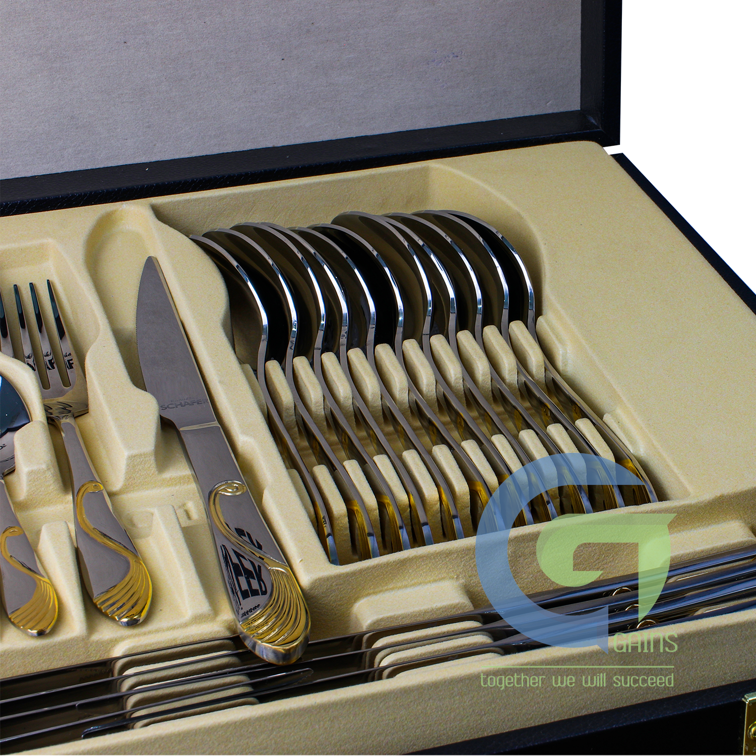 Bộ dao kéo 72 món Bao da 18/10 (gương + vàng) 