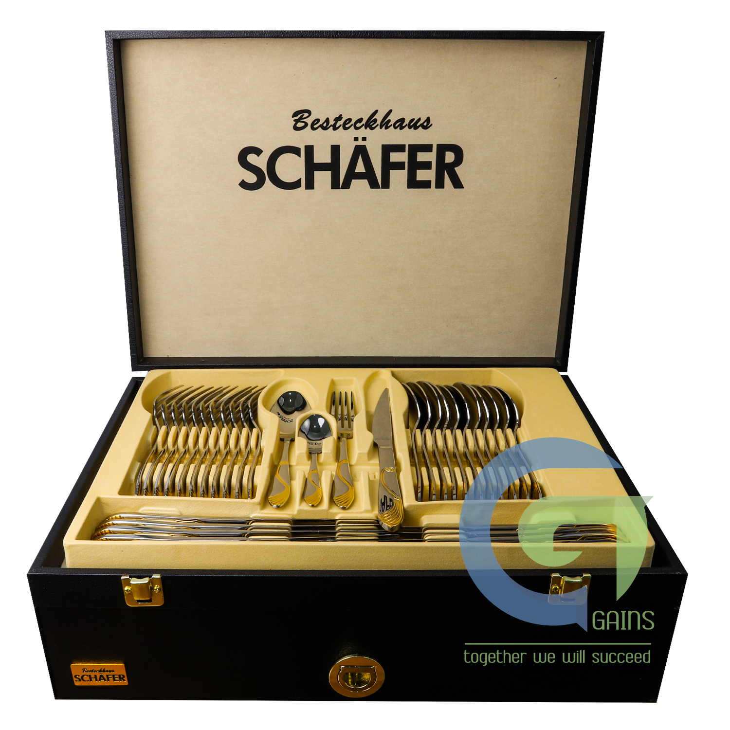 Bộ dao kéo 72 món Bao da 18/10 (gương + vàng) 