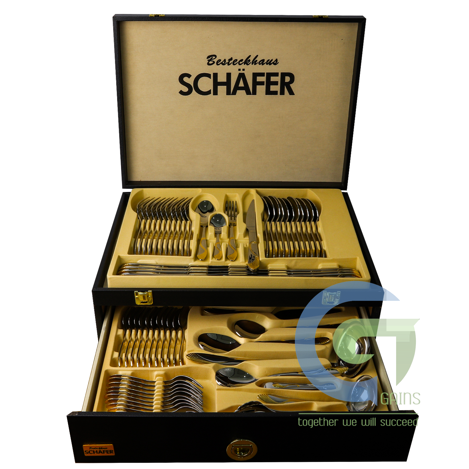 Bộ dao kéo 72 món Bao da 18/10 (gương + vàng) 