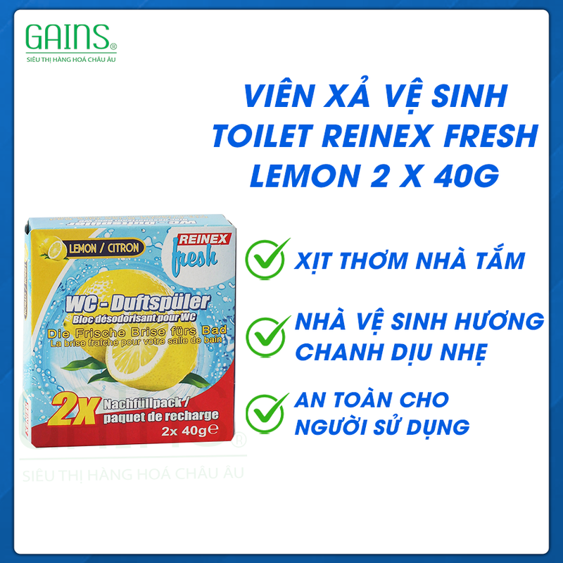 Viên xả vệ sinh Toilet REINEX FRESH Lemon 2 x 40 g