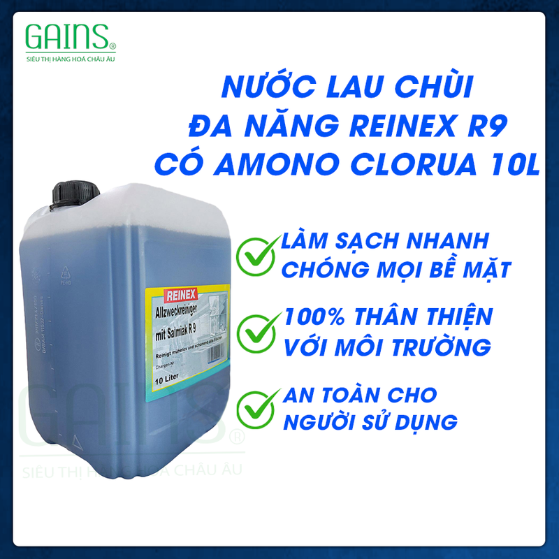 Nước lau chùi đa năng REINEX R9 có AMONO CLORUA 10 Lít