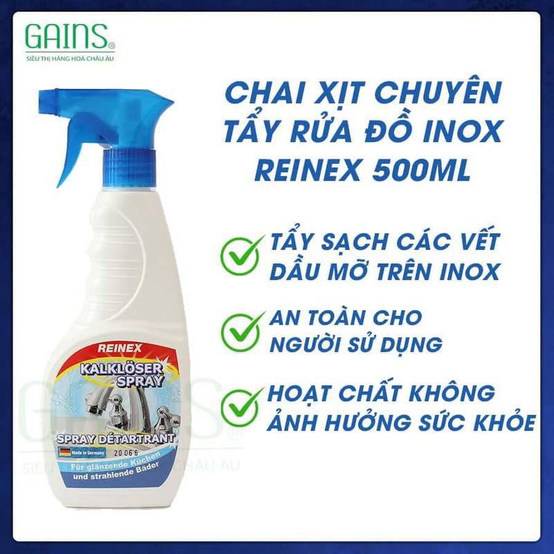 Chai xịt chuyên tẩy rửa đồ inox REINEX 500 ml