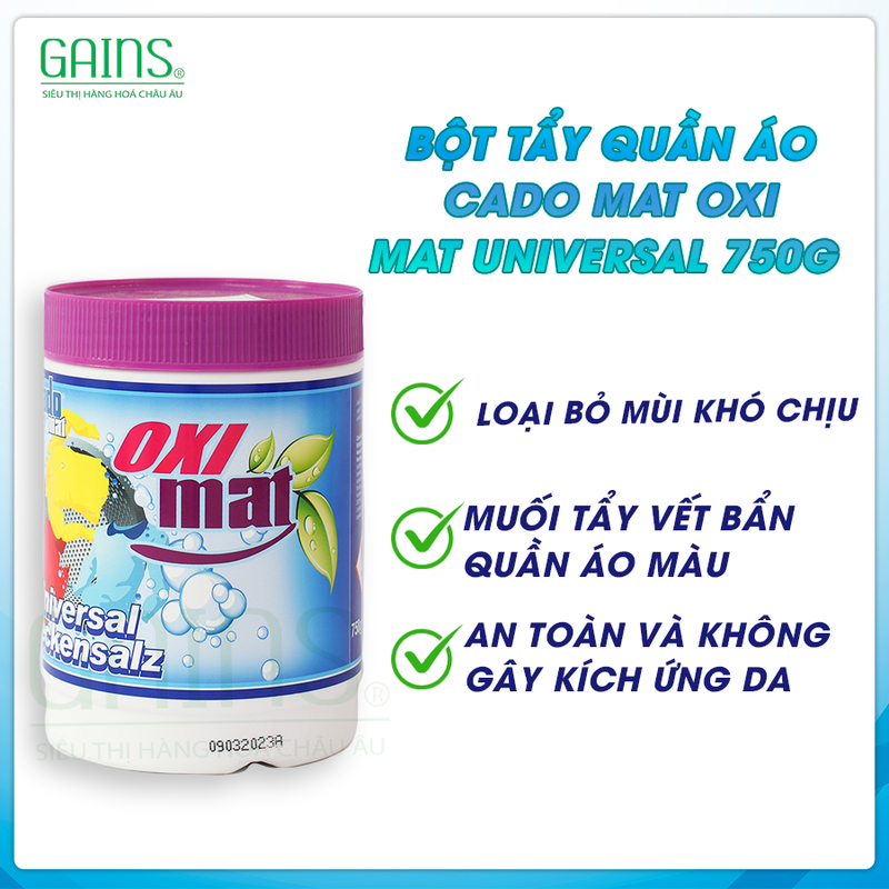 [MUA 1 TẶNG 1] Bột tẩy quần áo CADO MAT OXI mat Universal 750g