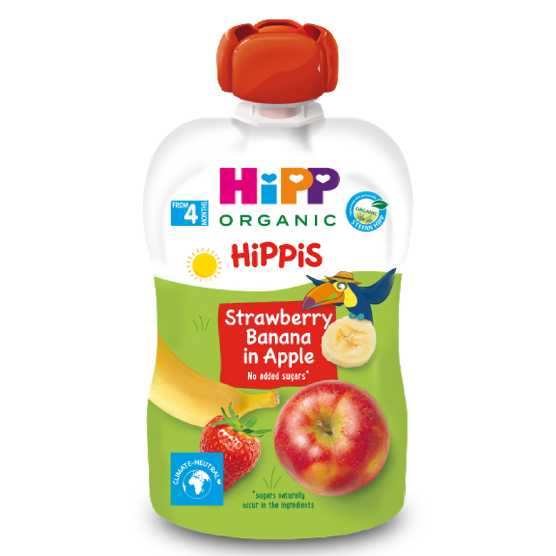 Dinh dưỡng 100% trái cây nghiền hữu cơ HiPPiS Organic (Dâu tây, Chuối, Táo)
