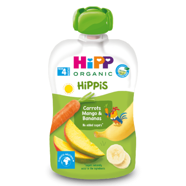Dinh dưỡng 100% trái cây nghiền hữu cơ HiPPiS Organic (Cà rốt, xoài, Chuối)