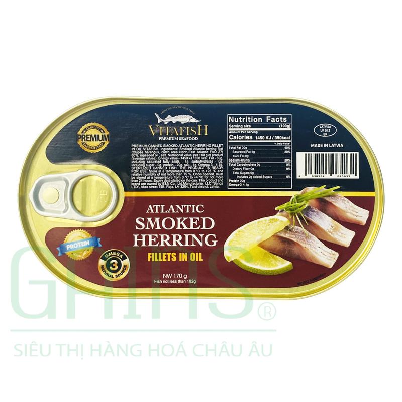 Phi Lê Cá Trích Đại Tây Dương Hun Khói Ngâm Dầu Vitafish Premium - 170g