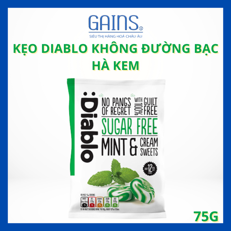 KẸO DIABLO KHÔNG ĐƯỜNG BẠC HÀ KEM 75G – MÁT LẠNH, NGỌT DỊU, KHÔNG LO TĂNG CÂN