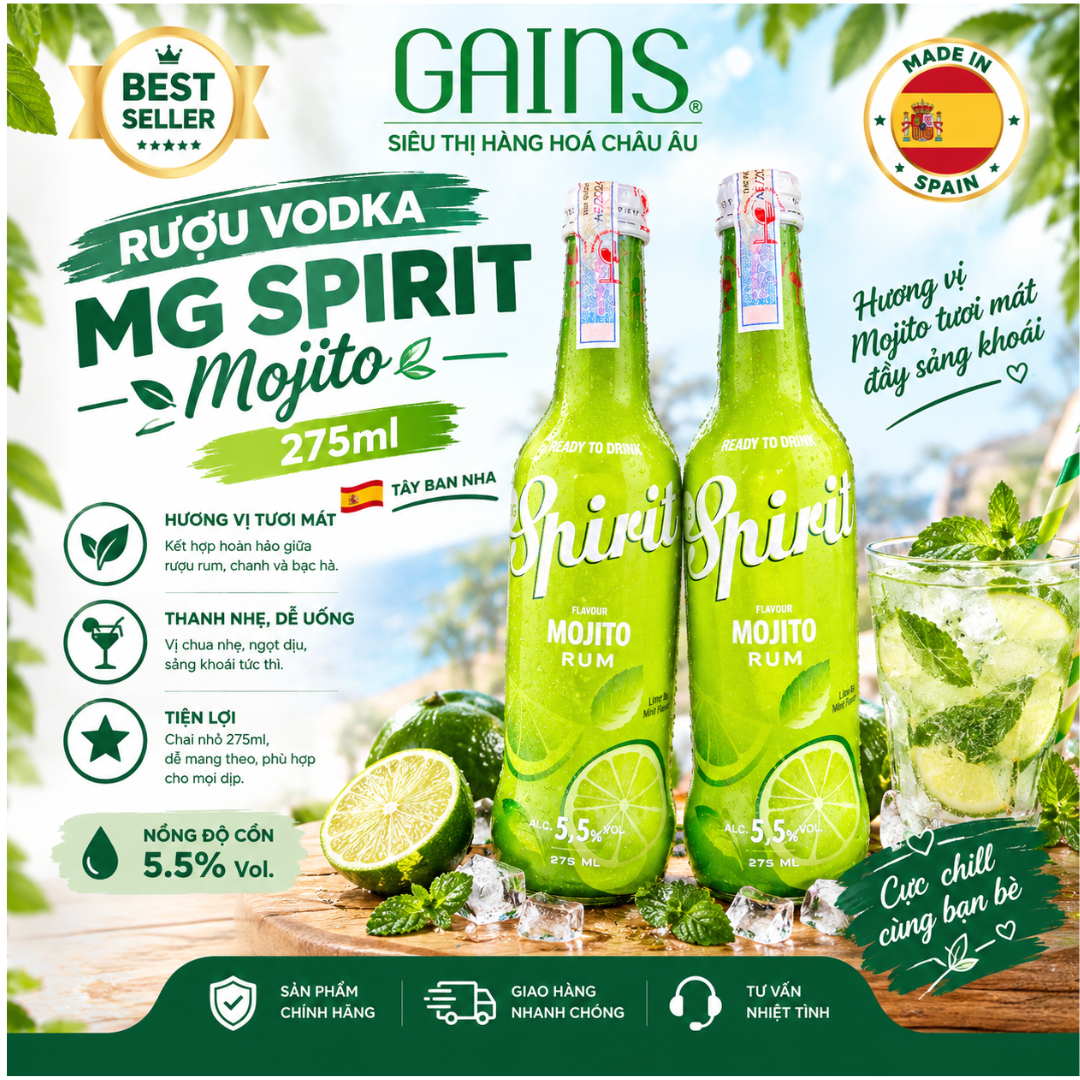 Rượu MG Spirit - Mojito 5.5%vol 275ml (24 chai/thùng)