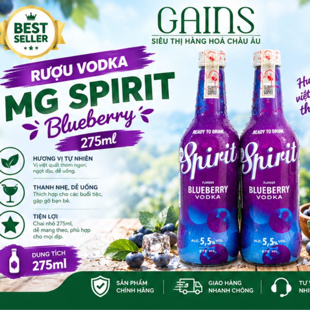 Rượu MG Spirit - Vodka Blueberry 5.5%vol 275ml (24 chai/thùng)