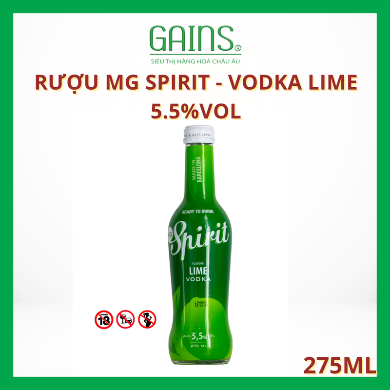 Rượu MG Spirit - Vodka Lime 5.5%vol 275ml (24 chai/thùng)