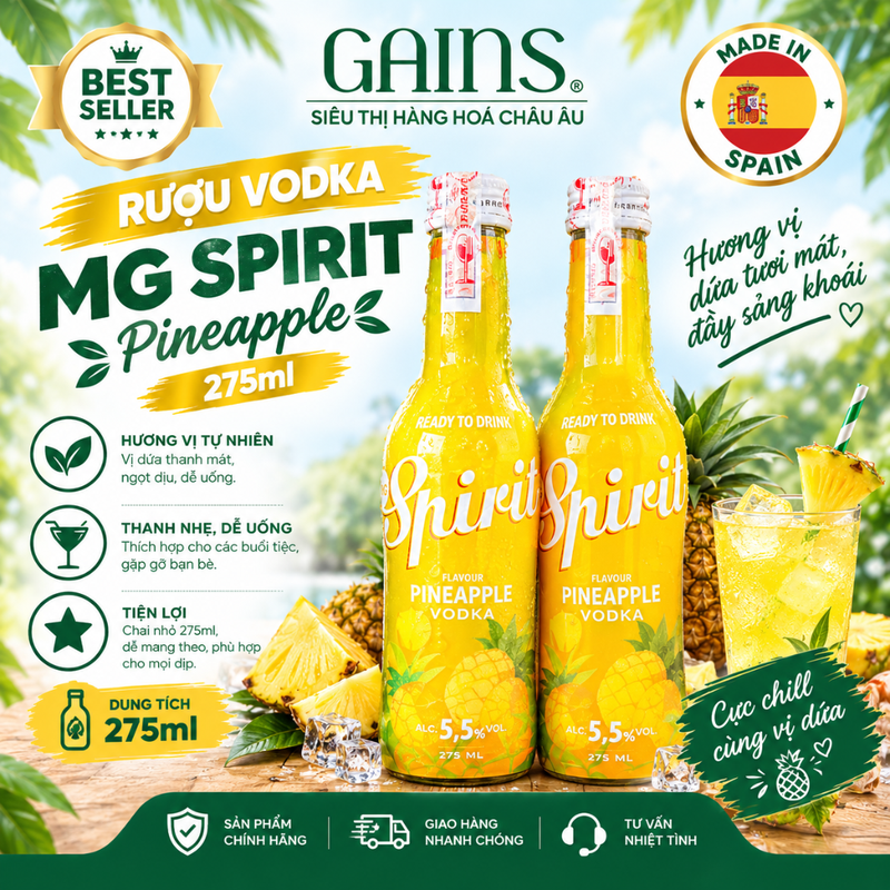 Rượu MG Spirit Vodka Pineapple 5.5%vol 275ml – Thùng 24 Chai