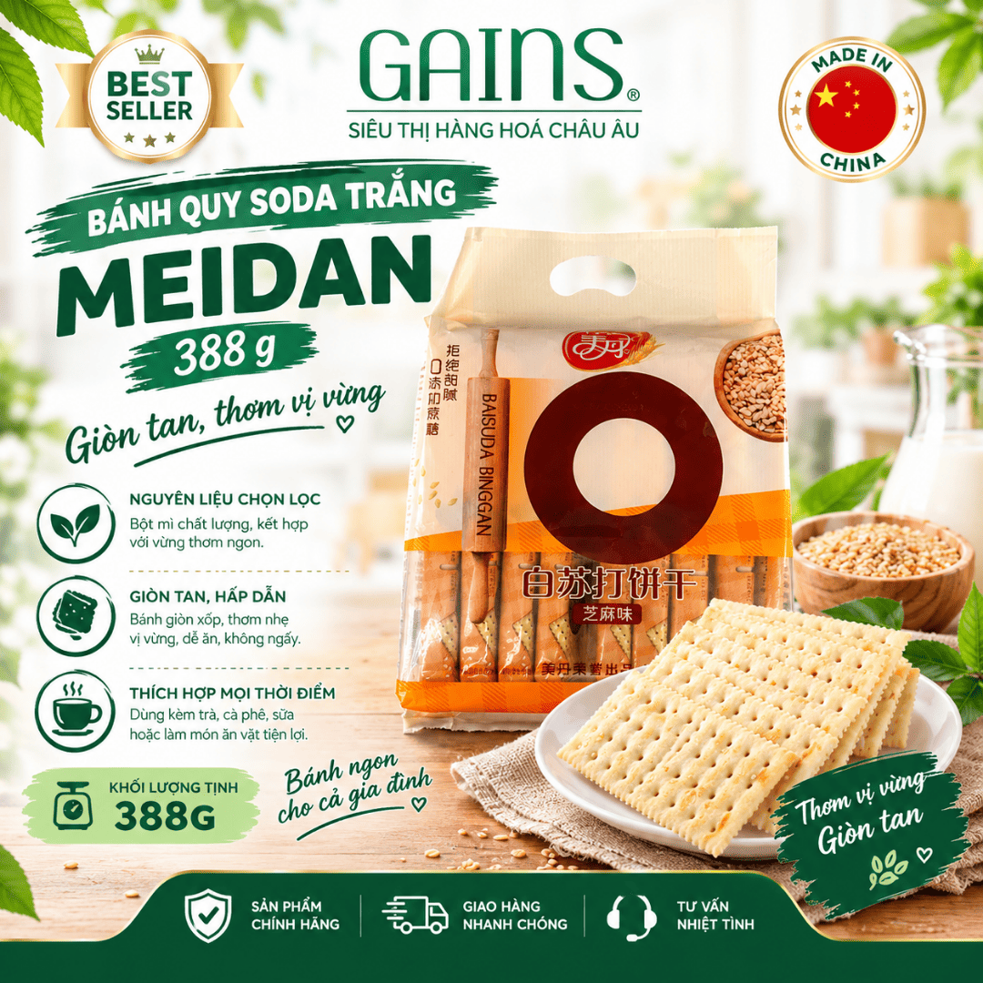 Bánh Quy Soda Trắng Vị Mè 388g – Bánh Giòn Thơm, Hương Vị Mè Đậm Đà